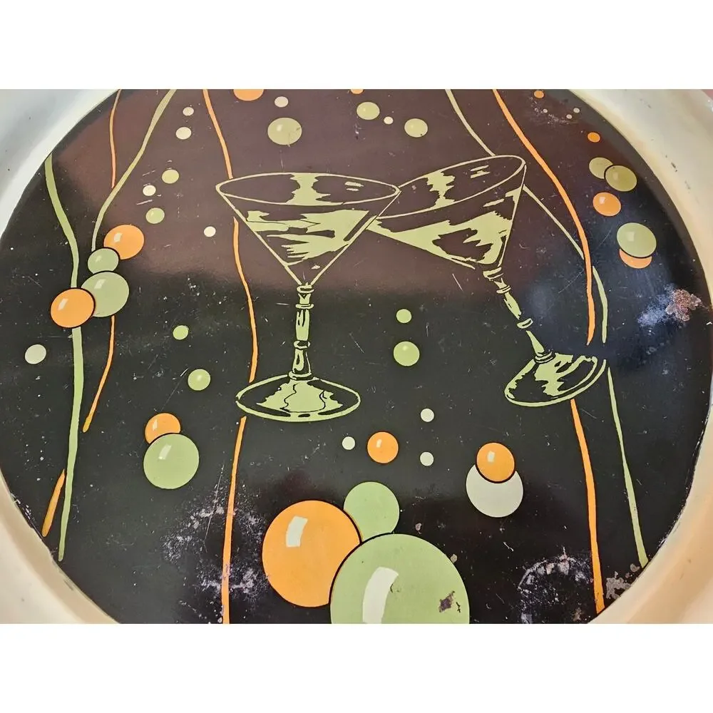 Vtg Retro 60s Atomic Martini Serving Tray MCM Space Age Mad Men Style Barware